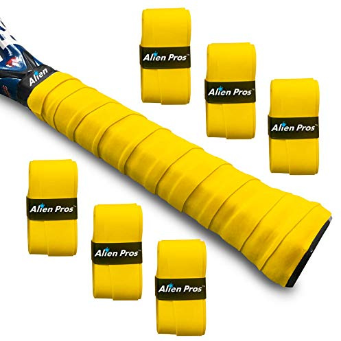 Alien Pros Tennis Griffband (6 Griffe) - Vorgeschnittenes Tennis Griffband für EIN trockenes Griffgefühl - Bekleben Sie Ihren Schläger für höchste Leistungen (6 Griffe, Gelb)
