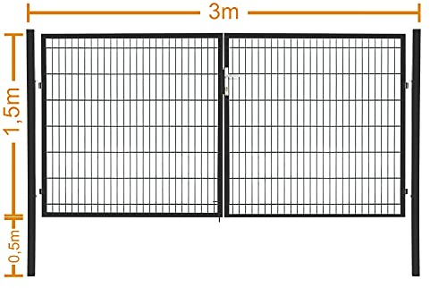 Doppelflügeltor Flügeltor Einfahrtstor Gartentpforte Doppeltor Hoftor Gartentor, Farbe:Anthrazit, Gartenpforte Breite:3x1.5m