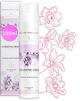 AMADERM H-Sensitive Cream 100ml | Crema Hidratante Facial Mujer con Ácido Hialurónico Concentrado | MADE IN ITALY Crema Facial para Piel Seca, Opaca y Madura, y Base Maquillaje para Tu Skincare Diario