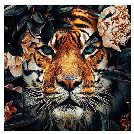 DAERLE Diamond Painting Set, Tiger Diamond Painting 5D Diamant Painting Bilder Erwachsene Kinder DIY Diamant Full Malen nach Zahlen, für Wohnzimmer Schlafzimmer Büro Wand Dekoration 35x35cm Blume