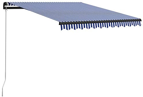 Hommdiy Gelenkarmmarkise Einziehbar mit LED Markise Balkonmarkise Sonnenmarkise Sichtschutz Terrasse Garten Mehrere Größen und Farben (300 x 250 cm, Blauer und weißer Stoff, Grauer Rahmen)