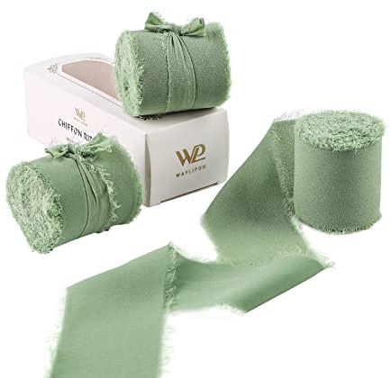 Waylipun 3 Rollen 5cm x 6.4M Geschenkband Schleifenband, Hochzeit Festival Bänder, Chiffonband Dekoband zum Verpacken von Geschenken, Blumensträuße, Hochzeitseinladung, DIY Handwerk - Grün