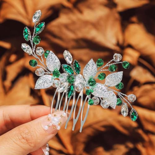 IYOU Hochzeit Haarschmuck Grün Haarkamm Braut Kristall Kopfschmuck Gast Abschlussball für Damen