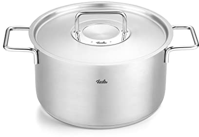 Fissler Pure Collection/Edelstahl-Kochtopf (Ø 24 cm, 5,7L) Töpfe inkl. Metall-Deckel, Innen-Skalierung – Induktion
