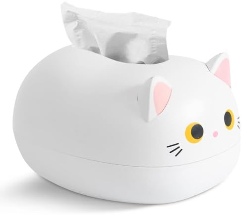 Cyrank Taschentuchbox, Taschentücher Box, Cartoon-Katzen-Taschentuchbox, Kunststoff Kawaii Taschentuchspender, Toilettenpapierhalter Katze, Cartoon Katze Tissue Box Für Küche, Badezimmer(Weiß)