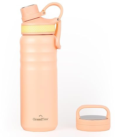 GrandTies 2 Deckel Sport Edelstahl Wasserflasche, 709 ml, Wiederverwendbare Wide Mouth Vakuumisolierte Wasserflaschen, kälteste Wasserflasche für Männer und Frauen (Rosesalz, 24 oz)