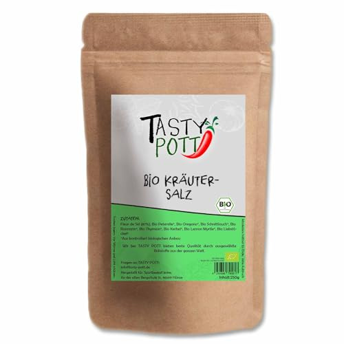 Tasty Pott Sel aux herbes bio 250 g | Cuisson & rôti | Mariner & assaisonner | Sel salé et épices | Qualité bio | Sac de conservation économique
