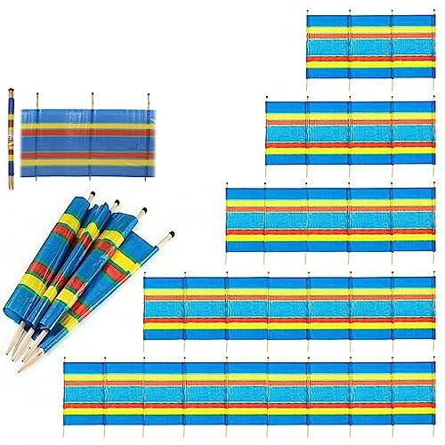 Lizaa 4 5 6 8 10 Pole Windbreak Wooden Tall Camping Windbreaker Standard Stripes Garden Beach Privacy Caravan Holiday Sun Screen Wind & Sun Shelter (4 Pole: 4ft High x 7ft Long)