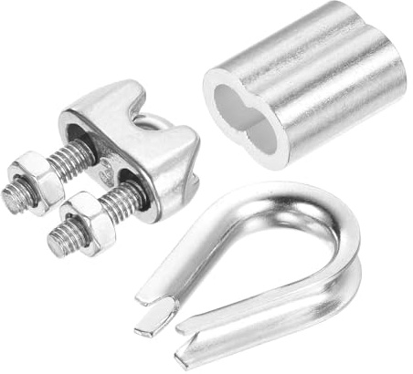 PATIKIL Vajer rep kit, 24-pack M3 rostfritt stål fingerborgar vajer kabelklämmor aluminium krympögla hylsa för 1/8 tum vajer