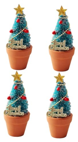 CAXUSD 4stücke Mini Weihnachtsbaum Potted Miniatur Tannenbaum Mit Stabilem Stand Realistische Dekoration Für Puppenhäuser Desktop Ornament Leicht Und Kippsicher Festliche Mini Deko