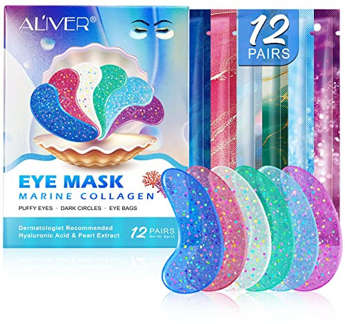 Eye Mask, Patch Occhi 12 Paia, Maschera per Gli Occhi idratante all'acido ialuronico e Collagene, Patch Occhiaie e Borse, Maschera Contorno Occhi,Anti-Rughe, Cerchi Scuri ed Elimina Tasche