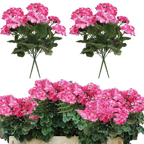 Wnvivi 6 Stück 36 cm Künstlicher Geranien-Blumenstrauß, Künstliche Seidengeranien, Blumenarrangement, Zweige, Künstliche Begonienblüten, Busch für Heimdekoration(Rosa)