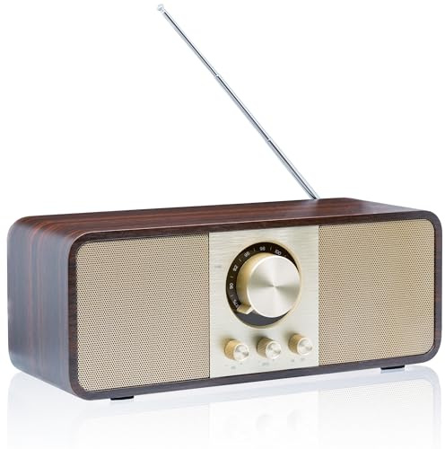 BentMax Retro Bluetooth Speaker FM Radio with Bluetooth Wireless Vintage Radio with SD/USB Memory Music Player Function, Wireless Streaming from Smartphone, Up to 10 Hours Playback (Walnut, Stereo)