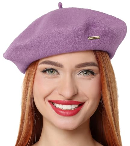 Gajaous Classiques Bérets en Laine pour Femmes, Élégants Chapeaux Bérets Français pour Femmes Filles Dames, Chapeau de Peintre Uni avec Étiquette Dorée Spécialement Conçue