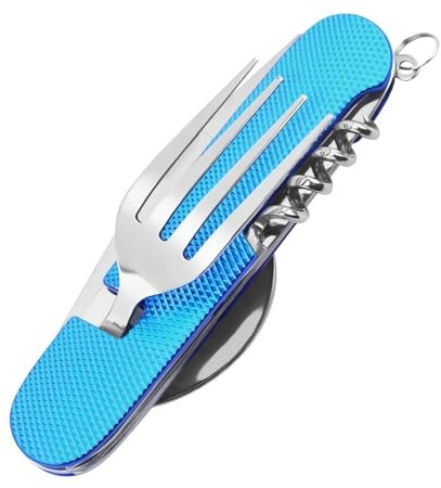König Design 6 in 1 Edelstahl Klapp besteck Camping besteck Set Outdoor Reise Besteck Kit Abnehmbare Geschirr Bewerben auf Wandern Reise Picknick Campen Festival (Blau)