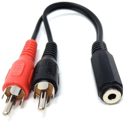 DRUT 15cm 3.5mm Stereo Jack Socket to Twin Phono RCA Phono Male Plug | Durable, reliable connectors. No drivers needed, plug & play. Great for Hi-Fi systems, laptops, phones, mixers, and...