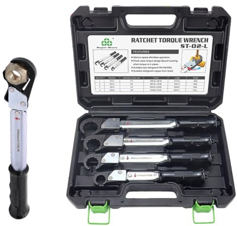 Kit de llave dinamométrica de trinquete, llave de servicio HVAC ajustable de extremo abierto de 18-75 Nm, juego de llaves de boca de campana con tapa de cobre para tubo de cobre 1/4, 3/8, 1/2, 5/8