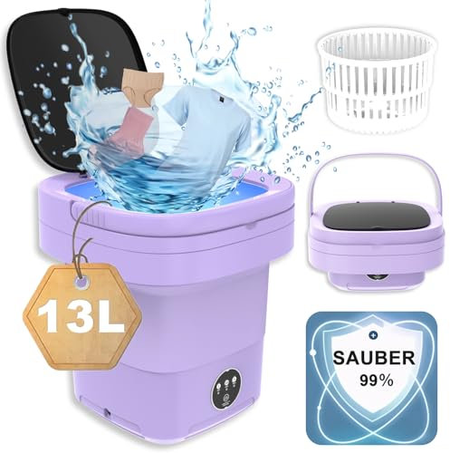 Portable Washing Machine with Spin Dryer, 13L Mini Washing Machine and Dryer, Small Washing Machine Portable Cleaning Underwear, Baby Clothes, Collapsible Camping Washing Machine Dorm, Travel (Purple)