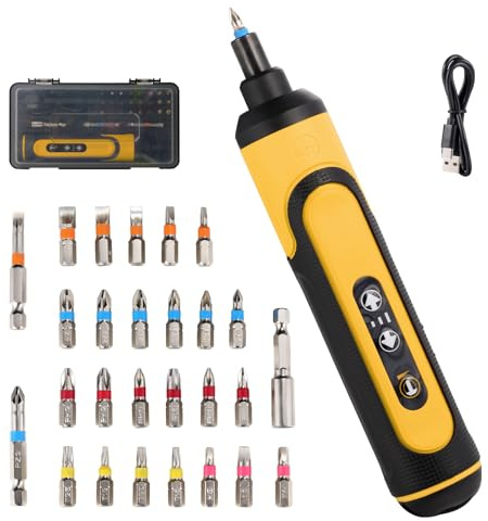 Electric Screwdriver Rechargeable, 4V Cordless Screwdriver,With 3 Gear Torque Adjustment and 26 Bits, Extension Rod, USB Charging Cable in Carrying Case, Suitable for Furniture or Appliance Repair