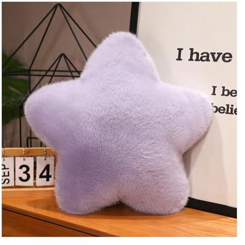 Wisafory Kuschelkissen Kinder Stern Mond Herz Plüschkissen Flauschige Zierkissen Weiche Sofakissen Kopfkissen Nackenkissen Dekokissen für Kinderzimmer Schlafzimmer Deko Geschenke Lila Stern 45cm