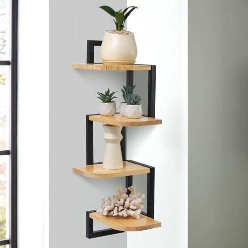 hi-home Eckregal Hängend Set aus 4, Rustikale Holz-Wandaufbewahrung für Kinderzimmer Bücherregal, Niedliches Eck-Wandregale aus Holz für Badezimmer Wohnzimmer Küchendekoration, Braun