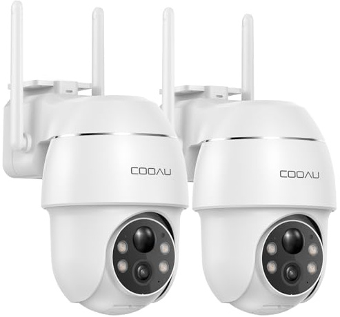 COOAU 2K Überwachungskamera Aussen Akku, 2PCS Kabellose WLAN Kamera Outdoor | PTZ,Bluetooth-Verbindung, 4 Spotlight Farbnachtsicht, Intelligente KI-Erkennung
