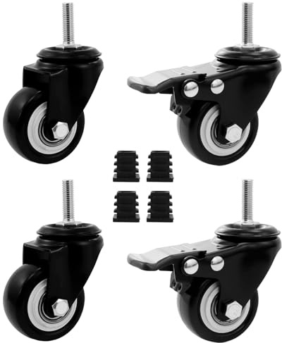 4 Stück 50mm Möbelrollen, M8 X 25mm Schraube Bockrollen, Geräuschlos Lenkrollen mit Bremse Bis zu 70 KG (Pro Rolle) 360 Grad Drehung für Transportrollen/für Bordwagen Und Möbel, mit 4 Mutternstopfen