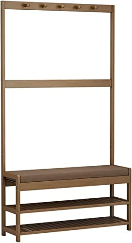JWBXFYXW Banc de rack de manteau en bambou avec rangement de chaussures et conception d'arbre à salle 3 en 1 coucher de couteau et banc de chaussures Nizer (50 cm)