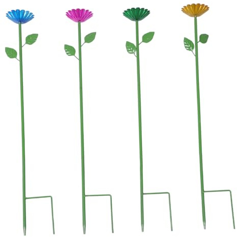 Yardwe 4pcs Metal Bee Watering Station Flower Shape Bird Feeder with Ground Stake for Hummingbird and Butterfly Feeding Outdoor Garden