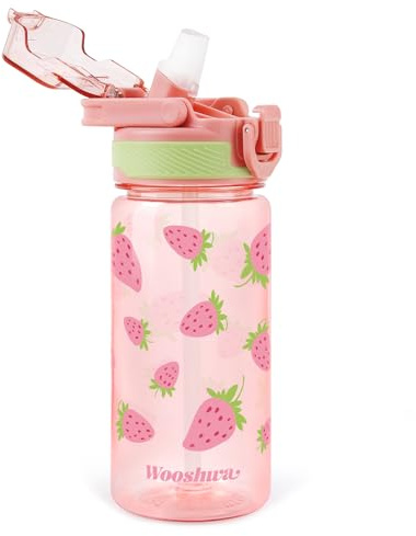 omedecal 480ml BPA-Free Kids Water Bottles, Strawberry | Water Bottle with Straw and Handle · Childrens Sports Drinks Bottle · Personalised Cup for Boys Girls, School