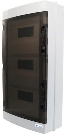 ARLI Sicherungskasten IP65 Aufputz 36 Module Feuchtraumverteiler 3-reihig Grau Verteilerkasten mit transparenter Tür Vorprägungen ABS Kunststoff inkl. Hutschiene & Zubehör