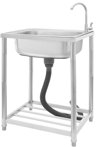 Edelstahl Waschbecken für den Außenbereich, Freistehende Edelstahl Spültisch, Küche Spülbecken, Ausgussbecken Mit Armatur, 60kg Tragkraft,Einbecken-Edelstahlspüle (50cm)