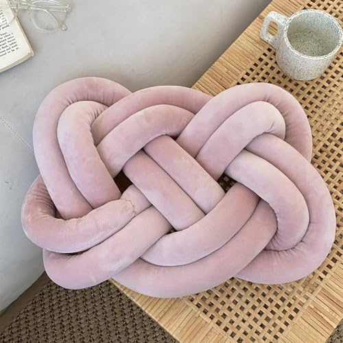 LZZTU Fluffy Knot Pillows - Decorative Throw Pillows with Soft Plush for Couch Bed - Decorative Knot Pillow Ball Cushion for Sofa,Dormitory,Living Room(18×14,Leather Powder)