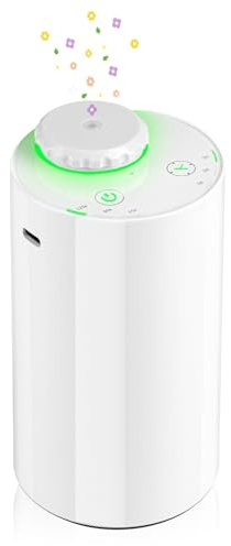 Waterless Diffuser for Essential Oil Nebulizer, 7 Colors LED Light, Battery Powered Mini Scent Air Machine, Aromatherapy Mist Diffuser for Home Room Car Office Black (White-2)