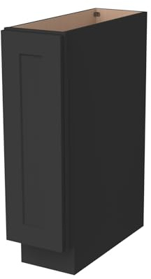 Solid Wood RTA Tray Base Cabinet with Full Height Door & Adjustable Shelf – Shaker Style Kitchen Storage Organizer, Durable Plywood Construction, Easy Assembly 9”W x 24”D x 34.5”H (Charcoal Black)