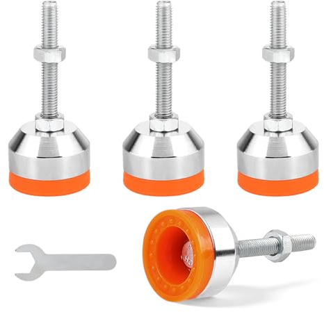 EXLECO 4 stycken utjämningsfötter för tung belastning, M8 x 50 mm, Ø 40 mm, justerbar under belastning, justerbara fötter med gänga och gummidyna, justerbara möbelfötter