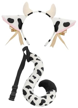 Hellery Juego de Orejas y Cola de Animales Falsos para Fiestas temáticas y presentaciones, Vaca Lechera