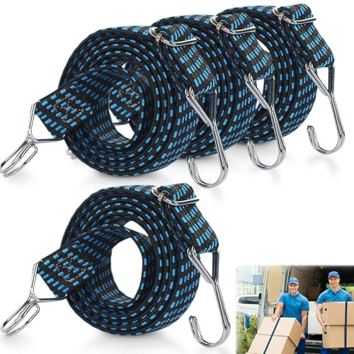 4 Stück Verstellbar Spanngummi mit Haken, Flach Expander Spanngurte, 1M Länge 3CM Breit Gepäckspanner, Gummispanner für Sackkarre, Gepäckträger, Fahrrad, Motorrad, Autotransport, Camping