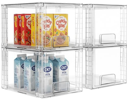 4 Pack Large Stackable Storage Drawers, Acrylic Bathroom Undersink Closet organizers and storage, Clear Plastic Bins for Pantry, Kitchen Cabinets, Makeup, Perfume, Baby Bottles, Medicine Organization