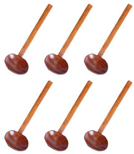 Cucchiaio da Zuppa Giapponese in Legno 6 Pezzi con Manico | Uso Versatile, Presa Antiscivolo, Facile da Pulire, Venature Naturali e Fascino Rustico
