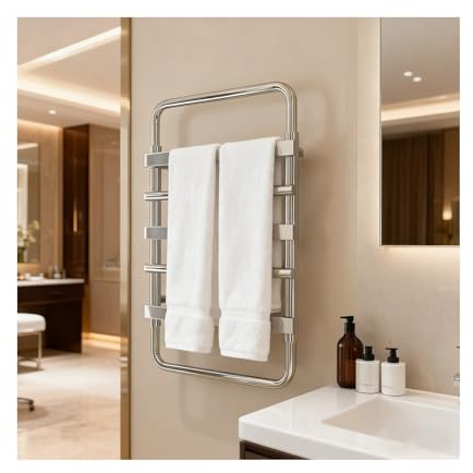 WRJAHCG Scaldasalviette Elettrico Bagno Argento,Termoarredo Elettrico Bagno, Basso Consumo Portasciugamani da Parete, Acciaio Inossidabile,Casa,Hotel,Piscina,Temperatura Costante,Argento