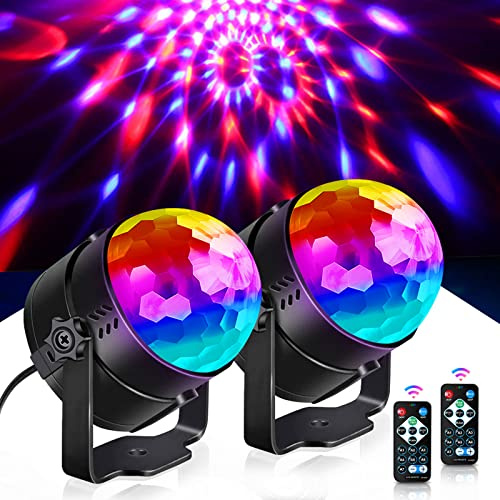 Party Lichter, SEBRUANC Disco Lights LED Musikgesteuert Disco licht 360° Rotierende Ball Lights 3W RGB Bühnenlichter mit Fernbedienung für Home 2pc