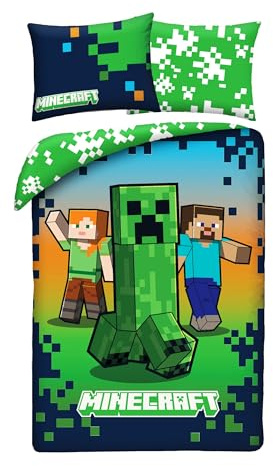 Minecraft Funda Nórdica Cama 90 140x200 + Funda Almohada 70x90 Creeper