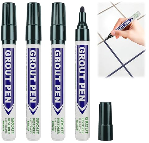 4 Pack Dark Grey Grout Pens, Waterproof Tile Grout Reviver Marker for Bathroom & Kitchens, Tile Paint Repair Pen to Restoring Reviver Joints on Wall & Floor Tiles