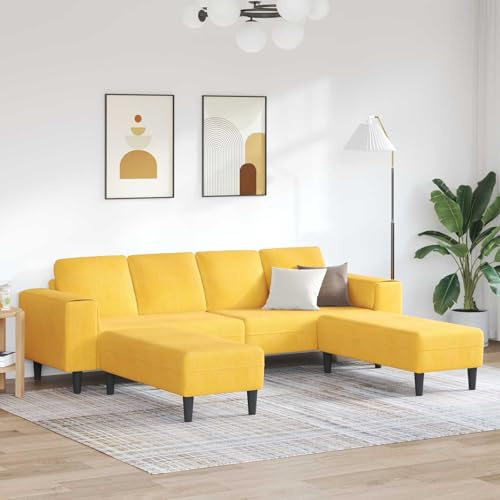 Kaloriko Sofa Helles Gelb 250 x 188 x 76 cm Cordstoff U-Form Ecksofa mit Federkern und Relaxfunktion für Wohnzimmer und Büro