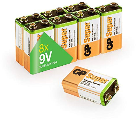 GP 9Volt Block Batterien (6LR61, MN1604, 9V E-Block) Spannung: 9 Volt Super Alkaline, geeignet für vielseitige Anwendungen (8 Stück Blockbatterien)