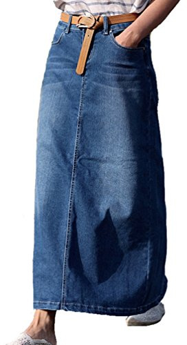 NiSeng Femmes Collure Longue Jean Jupe Élégant Longue Denim Skirts Casual Jean Jupe Bleu XL