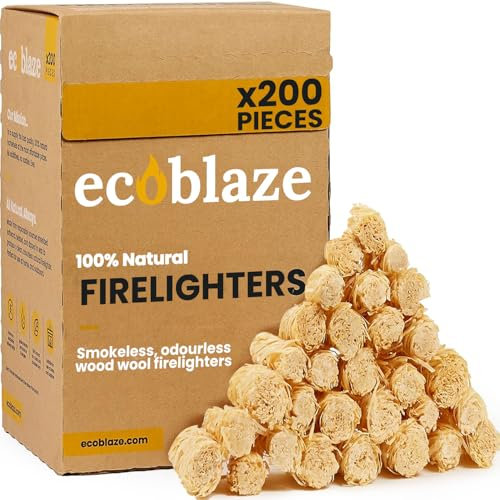 200 Firelighters - Ecoblaze Natural Firelighters | Fast lighting & Odourless, Fire Lighters For Wood Burners & BBQ Ovens, Stoves & Fireplaces