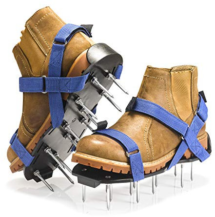 Envy Green Aérateur de pelouse – Prêt à l'emploi – Pré-assemblé – Taille Unique – Aérateur de pelouse avec Sangle en X – Chaussures à Pointes pour pelouse, Cour et Racines – Outils de qualité