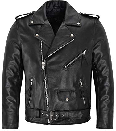 Mens Brando Biker Jacket Motorbike Genuine Cowhide Leather Mens Motorbike Classic Biker Fashion Leather Jacket (XL)